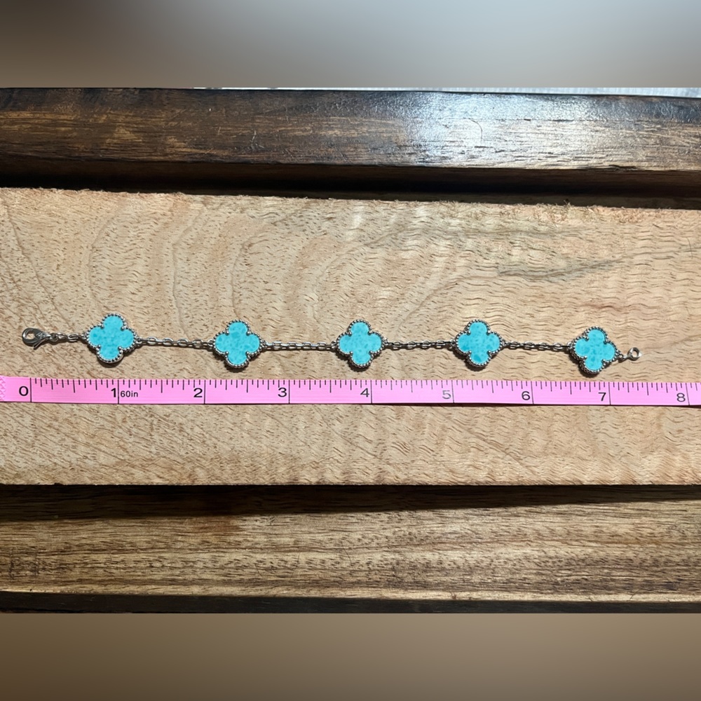 925 silver  Clover pink Charm Bracelet 7.5 in NEW - Picture 10 of 11
